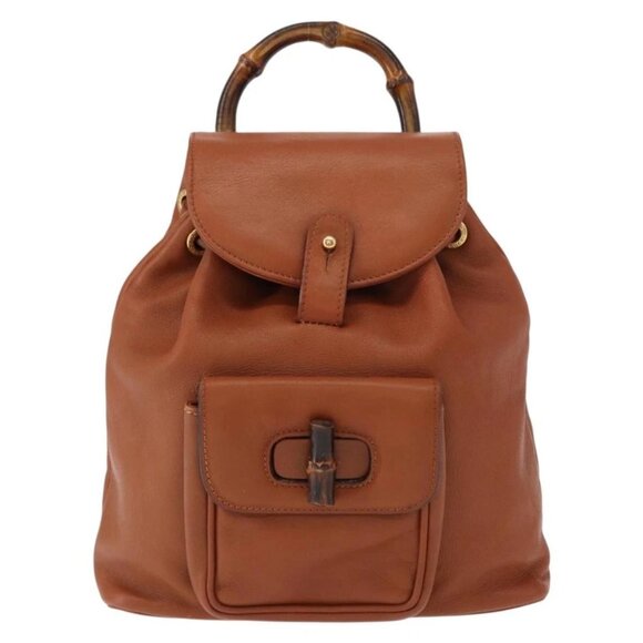GUCCI Bamboo Backpack Leather Brown Gold main image 8